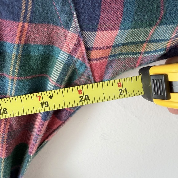 Vtg 90s Plaid Flannel Maxi Dress M Tall Denim Collar Long Sleeve Cotton Cabin - Picture 7 of 10